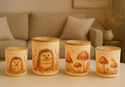4er set windlichter igel - igel, pilze
